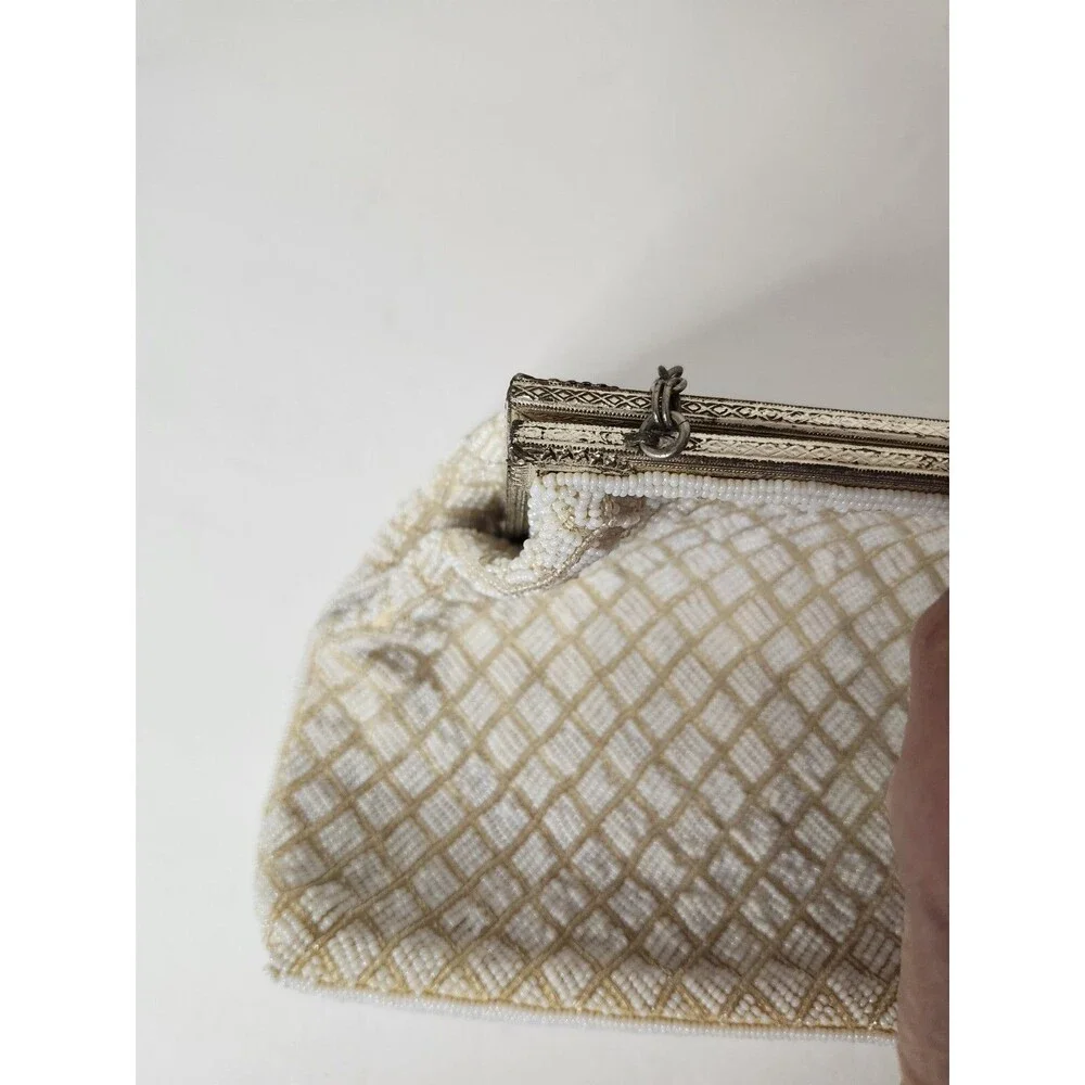vintage white beaded clutch purse